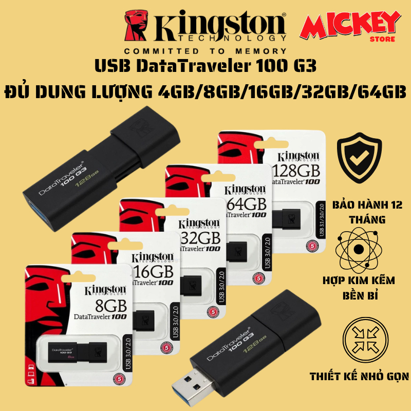 USB Kingston DataTraveler 100 G3 ความจุเต็ม 4GB/8GB/16GB/32GB/64GB