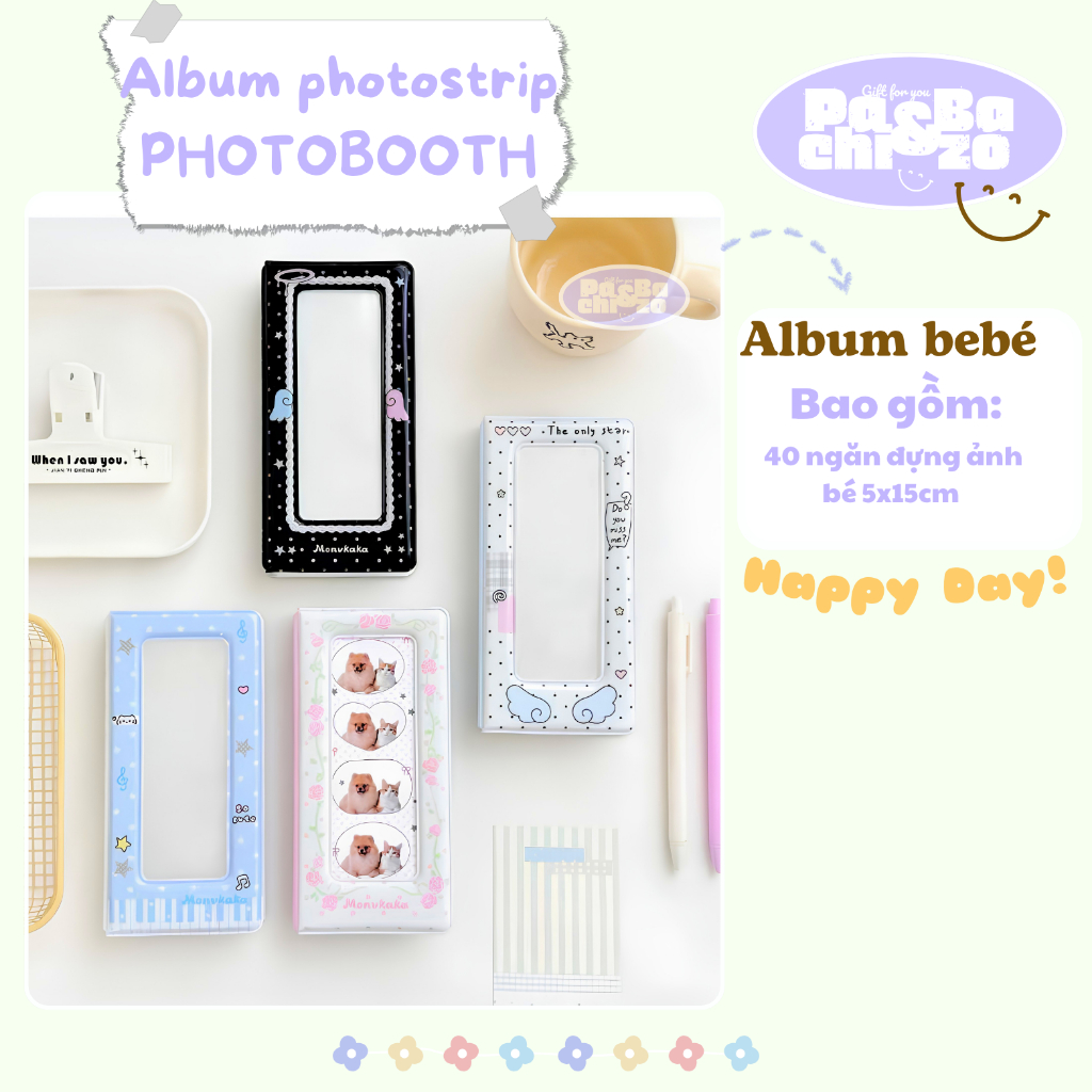 [Pachi & Bazo] Photobooth Album ถือ 40 รูปภาพ 4 ตัด 5 ซม. x 15 ซม. - อัลบั้มภาพน่ารักเพื่อรักษาความท
