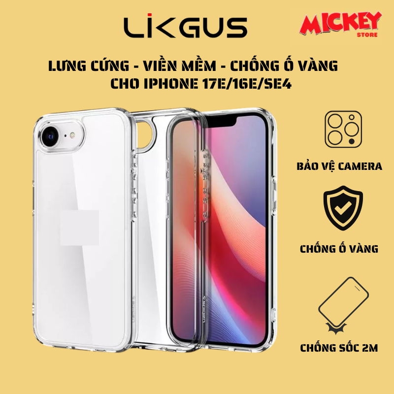 Likgus เคสกันกระแทกแบบใสสําหรับ IPhone 17E/16E/SE4 - เคสกันกระแทกสีเหลือง 17E/16E/SE4
