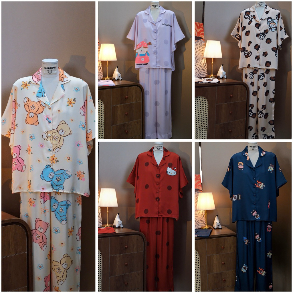 MonyBear Silk Pajama Bat Sleeve Han Chau Silk Pants ลายใหม่ (ไม่มีอุปกรณ์เสริม)
