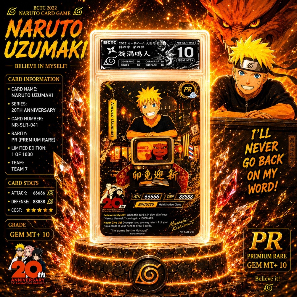 การ์ด GRADING ลงนาม Naruto TV โปรโมชั่น 20th Anniversary Gem Mint 10 แผ่น PR LIMITED 2038 nf14 15 ps