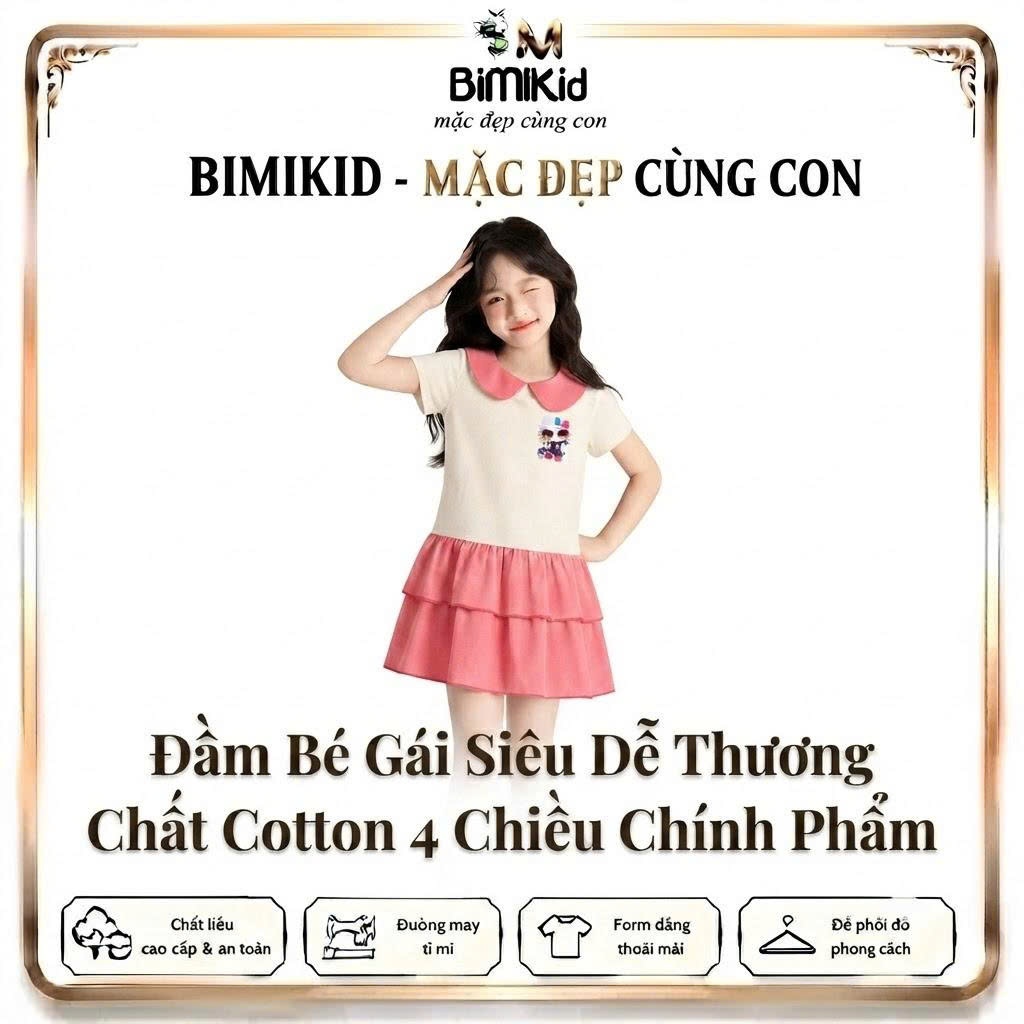 ชุดเดรสเด็กผู้หญิงออกไปข้างนอกพร้อมดีไซน์คอโปโล BiMiKid - ชุดเดรสผ้าฝ้ายฤดูร้อนสําหรับเด็กผู้หญิง -D