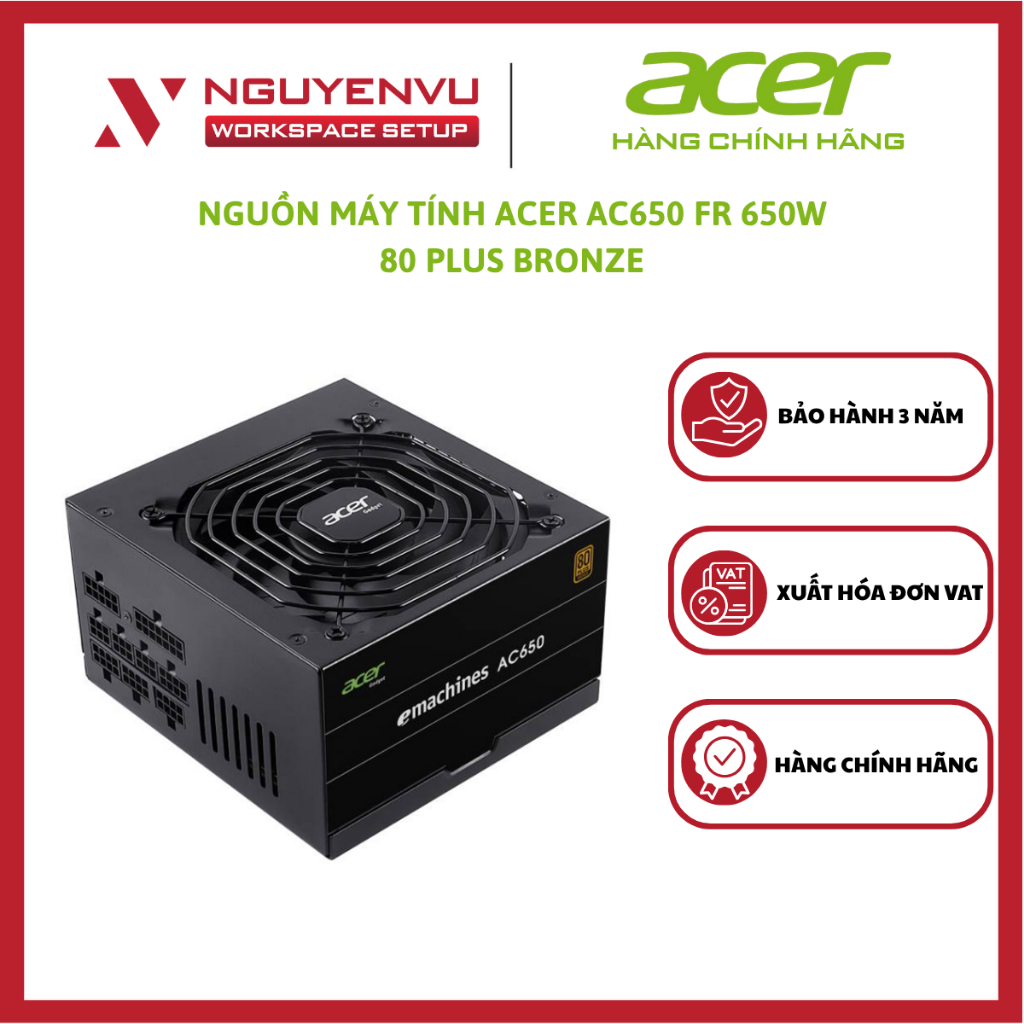 Acer AC650 FR 650W / AC750 FR 750W / 550W 80 Plus Bronze Computer Power Supply - สินค้าของแท้