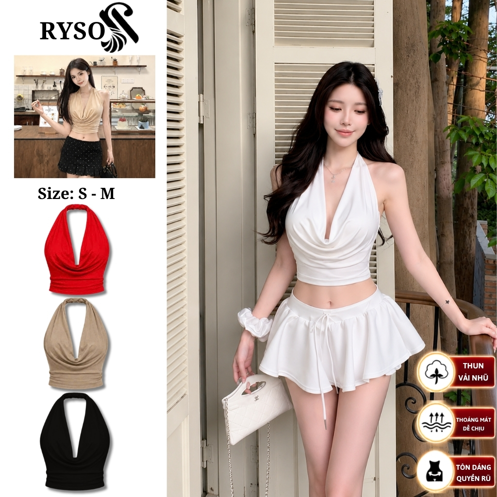 Ryso Fashion Womens Collar Camisole Backless Crochet Short Form Sexy Attraction บุคลิกภาพ AY05