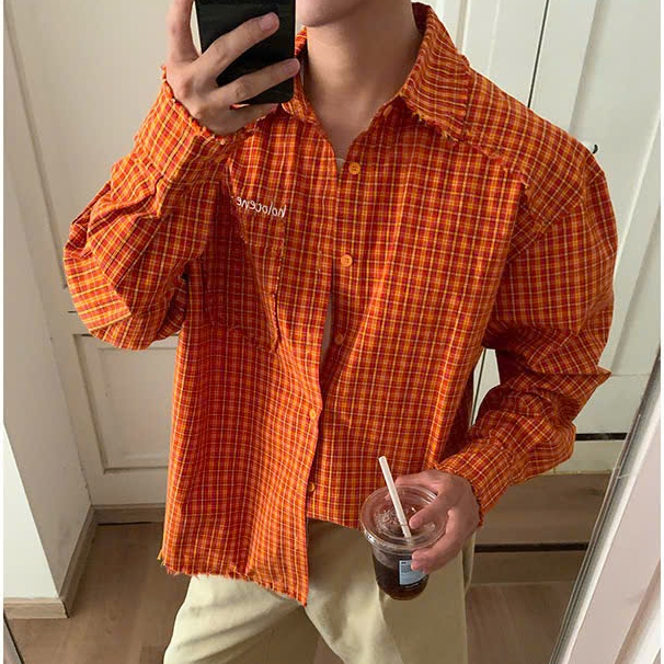 (JustLee) OVERSIZE UNISEX ORANGE CARO SHIRT