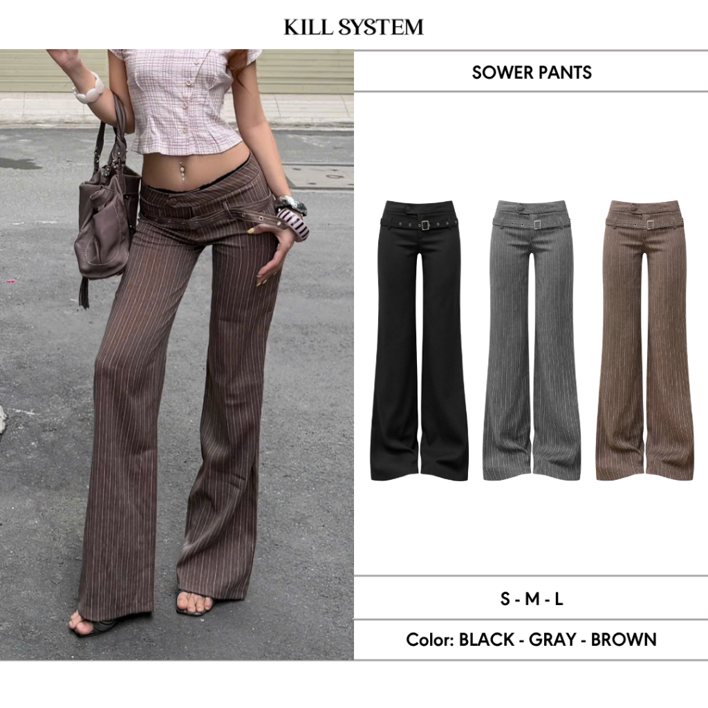 กางเกงขาตรงเอวต่ําพร้อมเข็มขัด SOWER - KILL SYSTEM