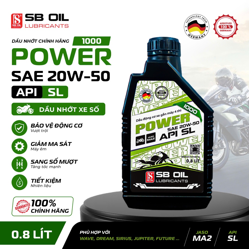 SB OIL น้ำมันเครื่องมอเตอร์ไซค์ SAE 20W-50 API SL JASO MA2 0.8 ลิตร สำหรับรถเกียร์ธรรมดา 4 จังหวะ Mo