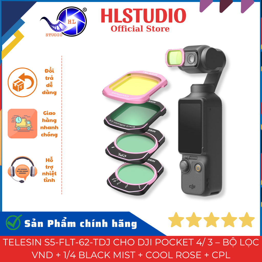 Telesin S5-FLT-62-DJ ฟิลเตอร์ 4 กระจกสําหรับ DJI Pocket 3/4 VND Black Mist CPL HL Studio