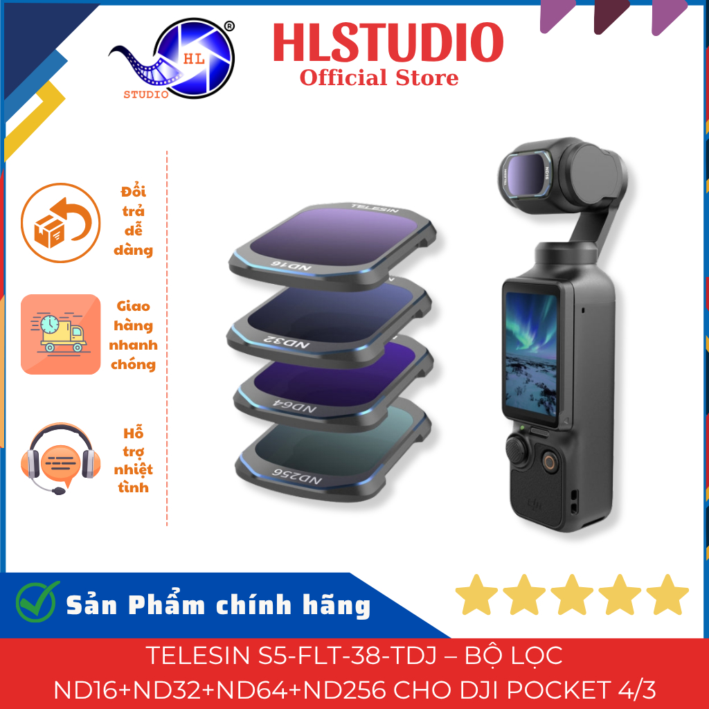 ND Telesin Filter S5-FLT-38-DJ สําหรับ DJI Pocket 3/4 ND16 ND32 ND64 ND256 HL Studio