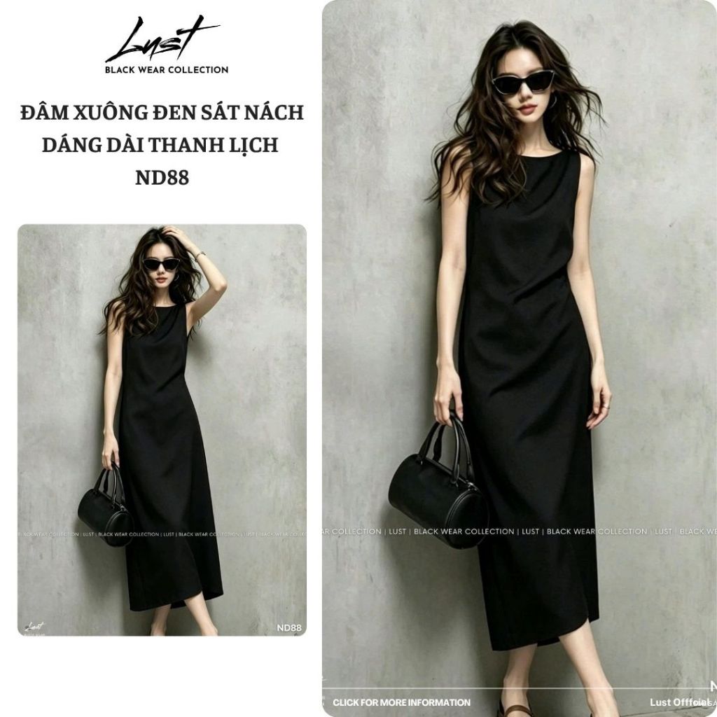 LUST ชุดราตรีสีดํารักแร้ยาวหรูหรา LUST ชุดเดรสสีดําคุณภาพสูงวัสดุนุ่มสบาย ND88