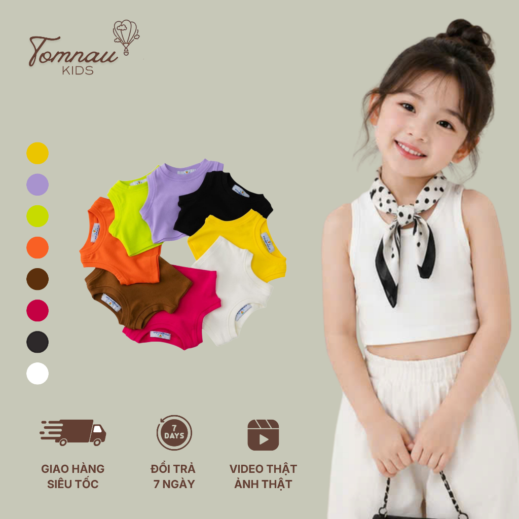 A1 - [tomnaukids] เสื้อกล้ามเสื้อครอปสําหรับเด็กผู้หญิงใส่เย็นสบายในฤดูร้อน - ไซส์ 6-35Kg