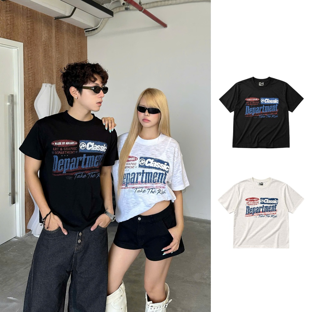 AB HOUSE - เสื้อยืดผ้าฝ้ายกล่อง DEPARTMENT สําหรับผู้ชายและผู้หญิง