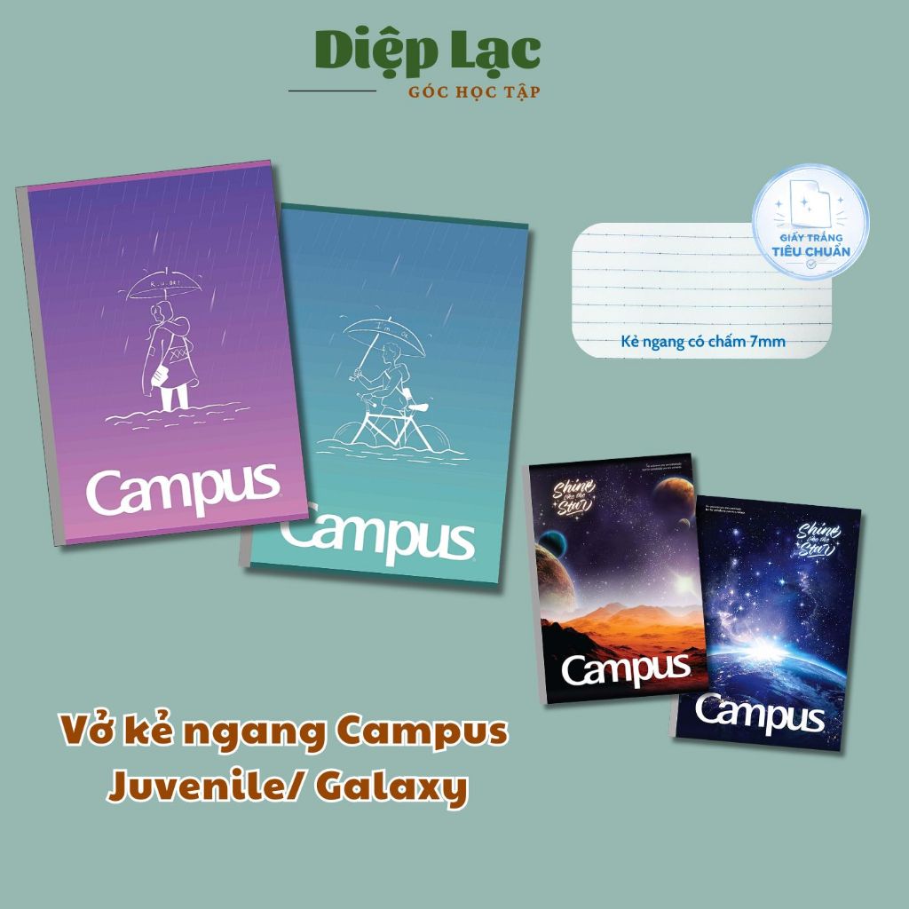 (3q)Campus Galaxy Juvenile B5 สมุดบันทึกแนวนอน 80/120 หน้า - กระดาษสีขาวมาตรฐานพร้อมเส้นแนวนอนประ