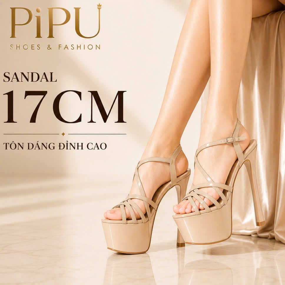 รองเท้าส้นสูง 17 ซม. รองเท้าแตะส้นสูงส้นคู่ catwalk beauty queen pipu รองเท้าแต่งงาน 028-17 ซม.