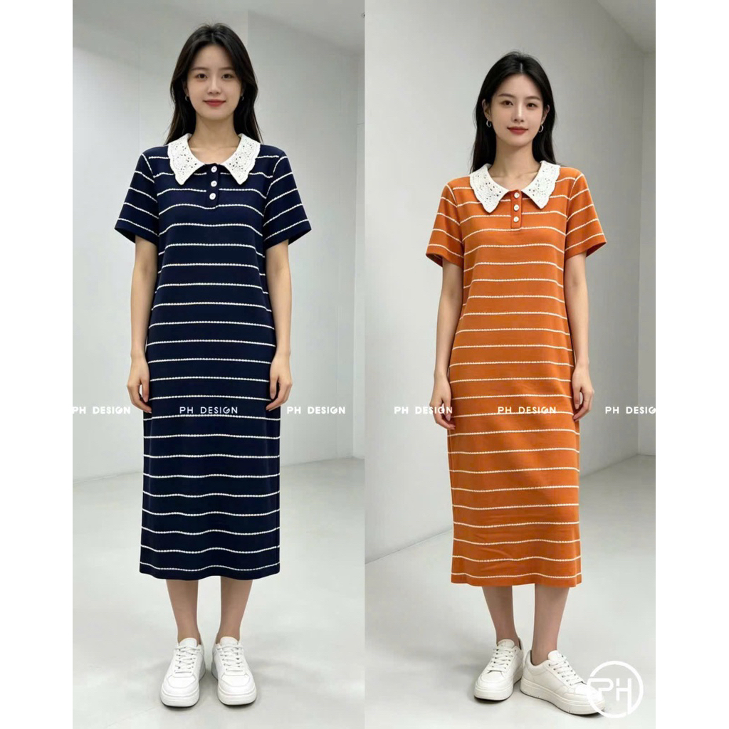 เดรสผ้าวูล Mtg คอปกลูกไม้ QC ฟรีไซส์