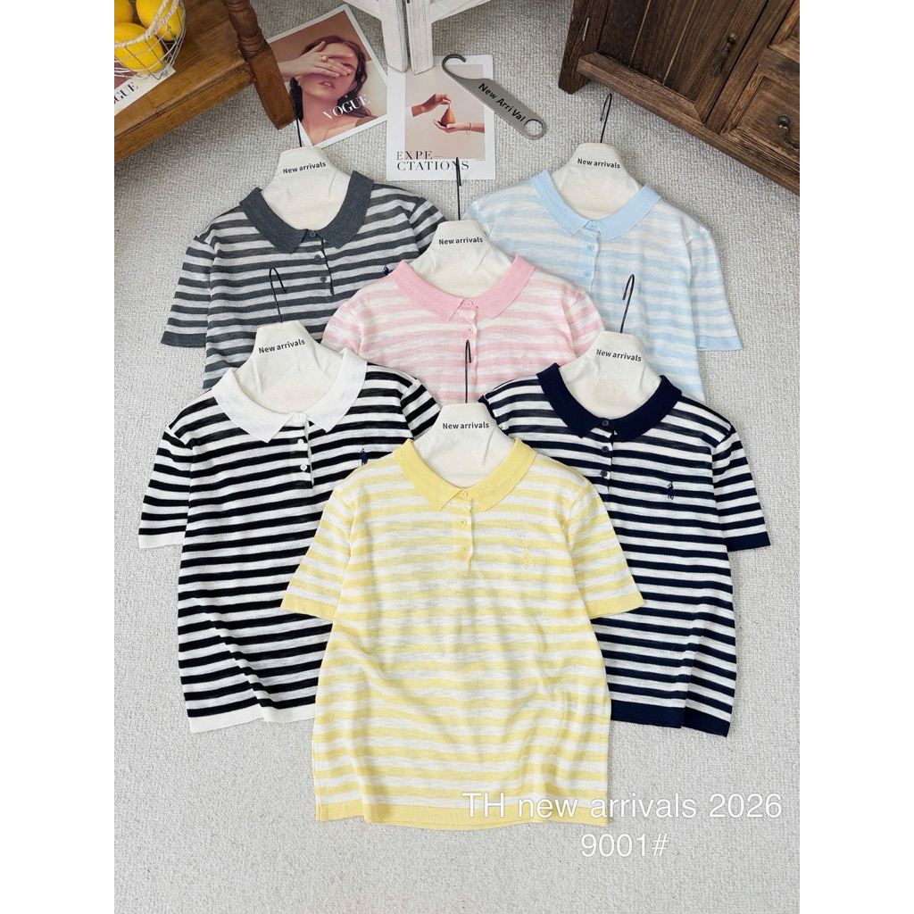 เสื้อกันหนาว Mtg คอปกลายขวาง ปักม้า 9001 QC product freesize