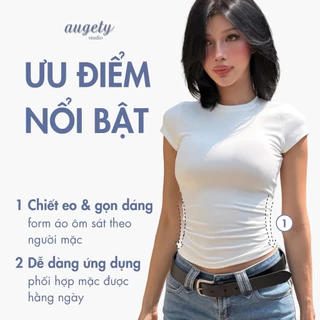 Augety Studio เสื้อยืดพื้นฐานเอวยางยืดคุณภาพสูง, BARE SKIN TOP