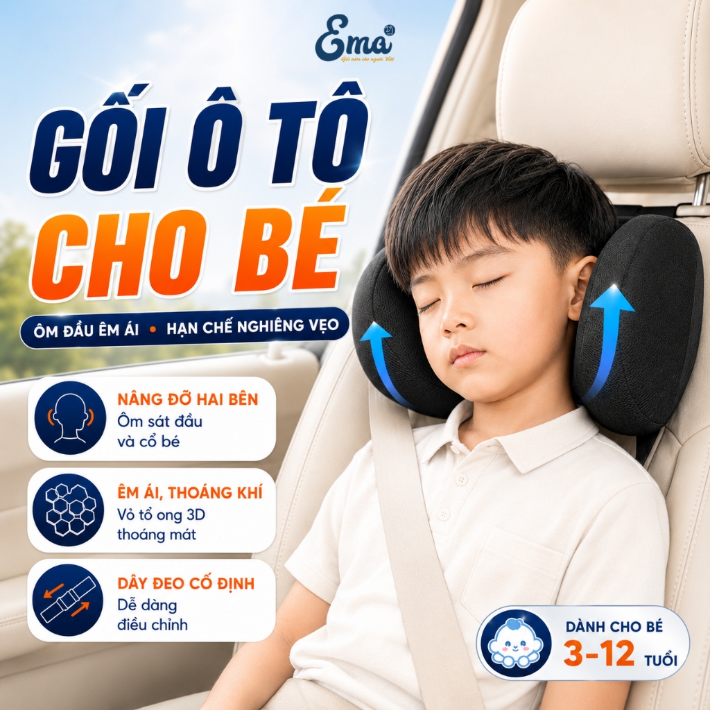 EMA หมอนรองศีรษะในรถยนต์สําหรับเด็กอายุ 3-12 ปี หมอนรองศีรษะยาง Anti-Scoliosis ปกป้องกระดูกสันหลังส่