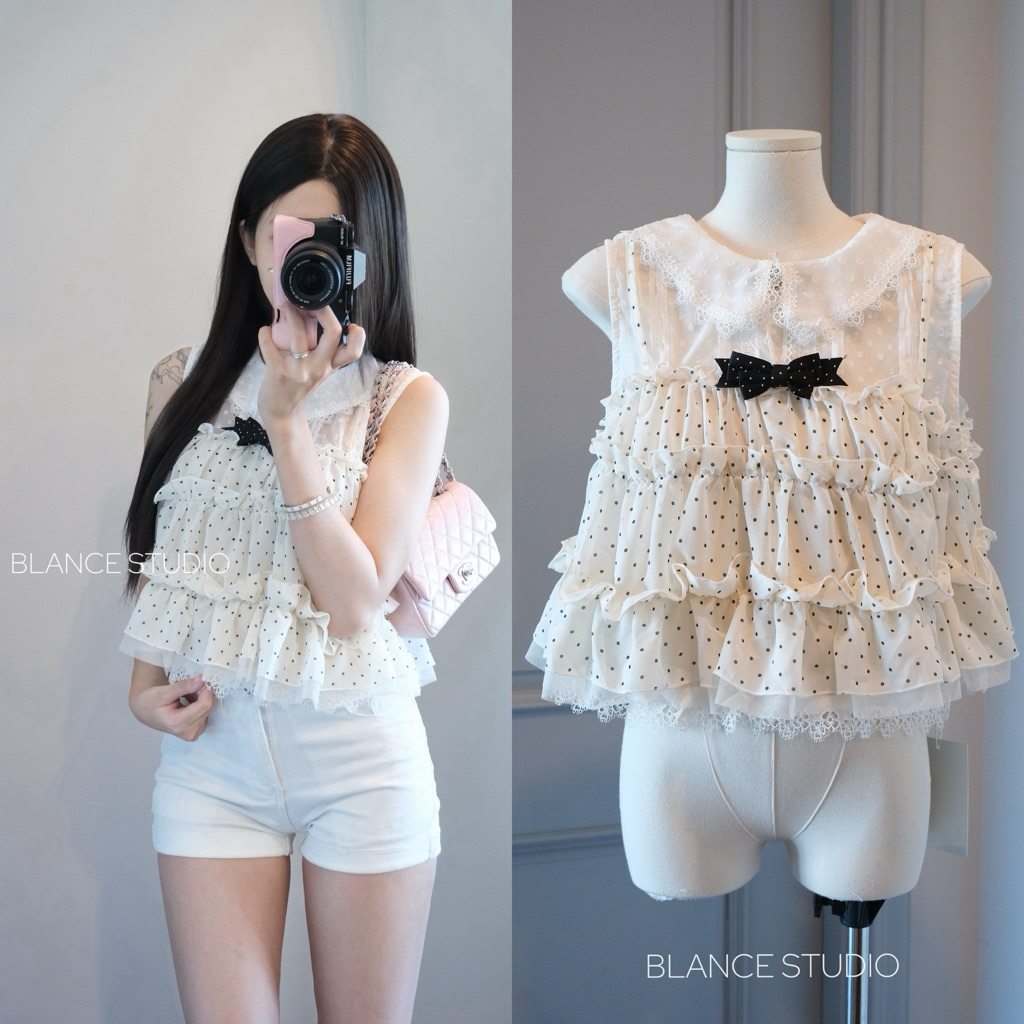 BLANCE STUDIO qccc เสื้อลูกไม้ลายจุดซ้อน