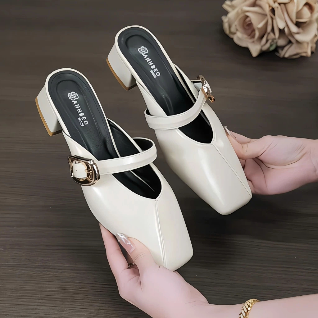 รองเท้าแตะผู้หญิง Square Toe High Square Sole 3P & 5P รหัสสไตล์โมเดิร์นมีสไตล์ Depsuckhoagold