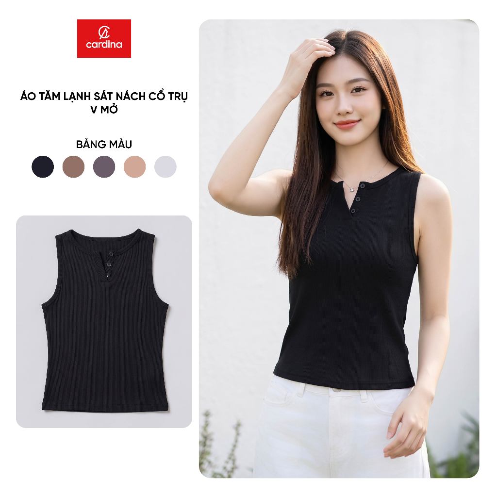 เสื้อยืดผู้หญิง CARDINA ผ้าฝ้ายเท่ๆ คอเต่ารัดรูป 6AFS01