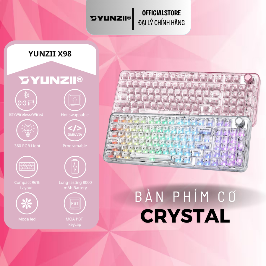 YUNZII X98 Mechanical Keyboard - สีชมพู - Snow Switch