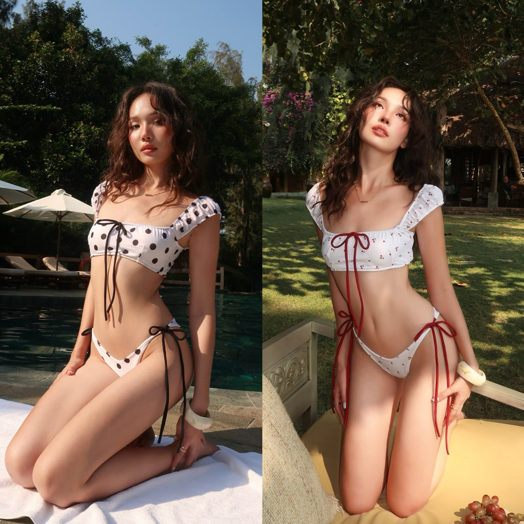 DUNE DE LABEL l บิกินี่ผูกโบว์ย้อนยุค 2 ชิ้นสําหรับผู้หญิง - KATIE