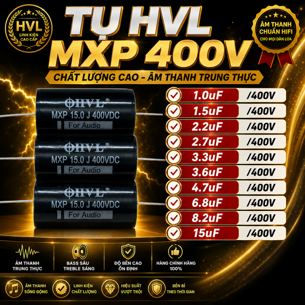HVL MXP 400V Non-polar ลําโพงความถี่ Divider Capacitor, Treble Audio ลําโพง Capacitor 1uF 1.5uF 2.2u