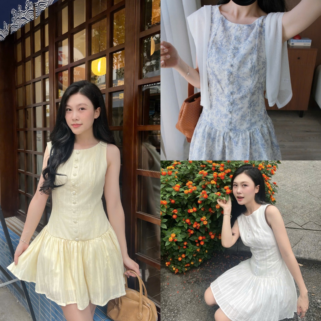 Lune Dress (TSW) เดรสแขนกุดติดกระดุมบานผู้หญิง the.sweather