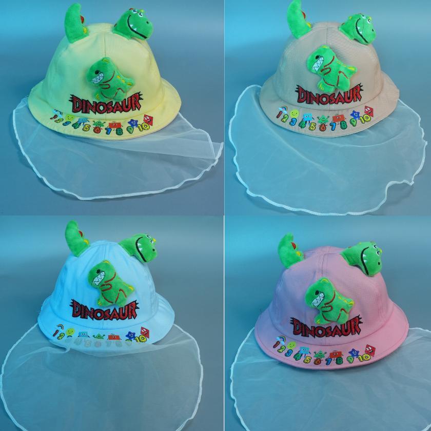 [ 5 MONTHS - 18 MONTHS] HAT WITH DINOSAUR CHIFER SCARF เพื่อบังแดดขอบผ้าฝ้ายสําหรับเด็ก