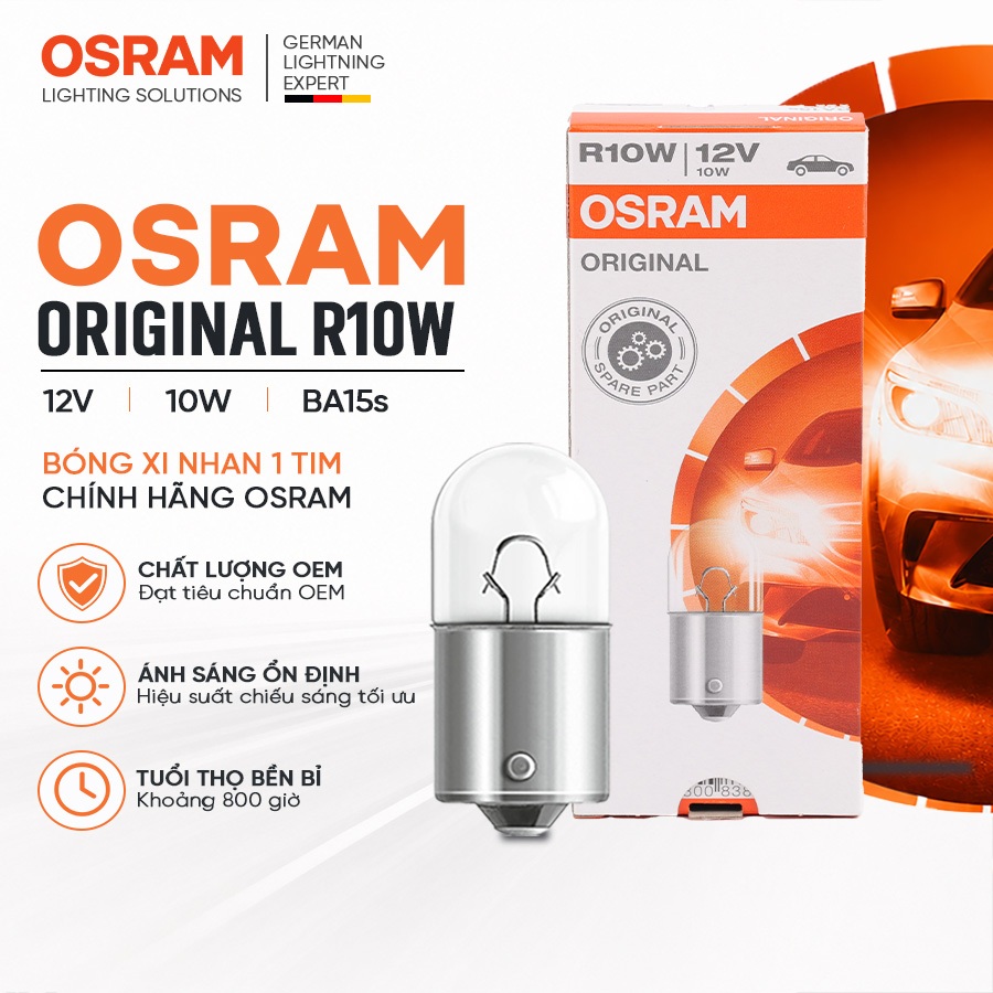 Combo 10 OSRAM Original 1-Heart Halogen รถไฟเลี้ยวหลอดไฟสําหรับรถยนต์หลายรุ่น R10W 5008 12V 10W (ขาต
