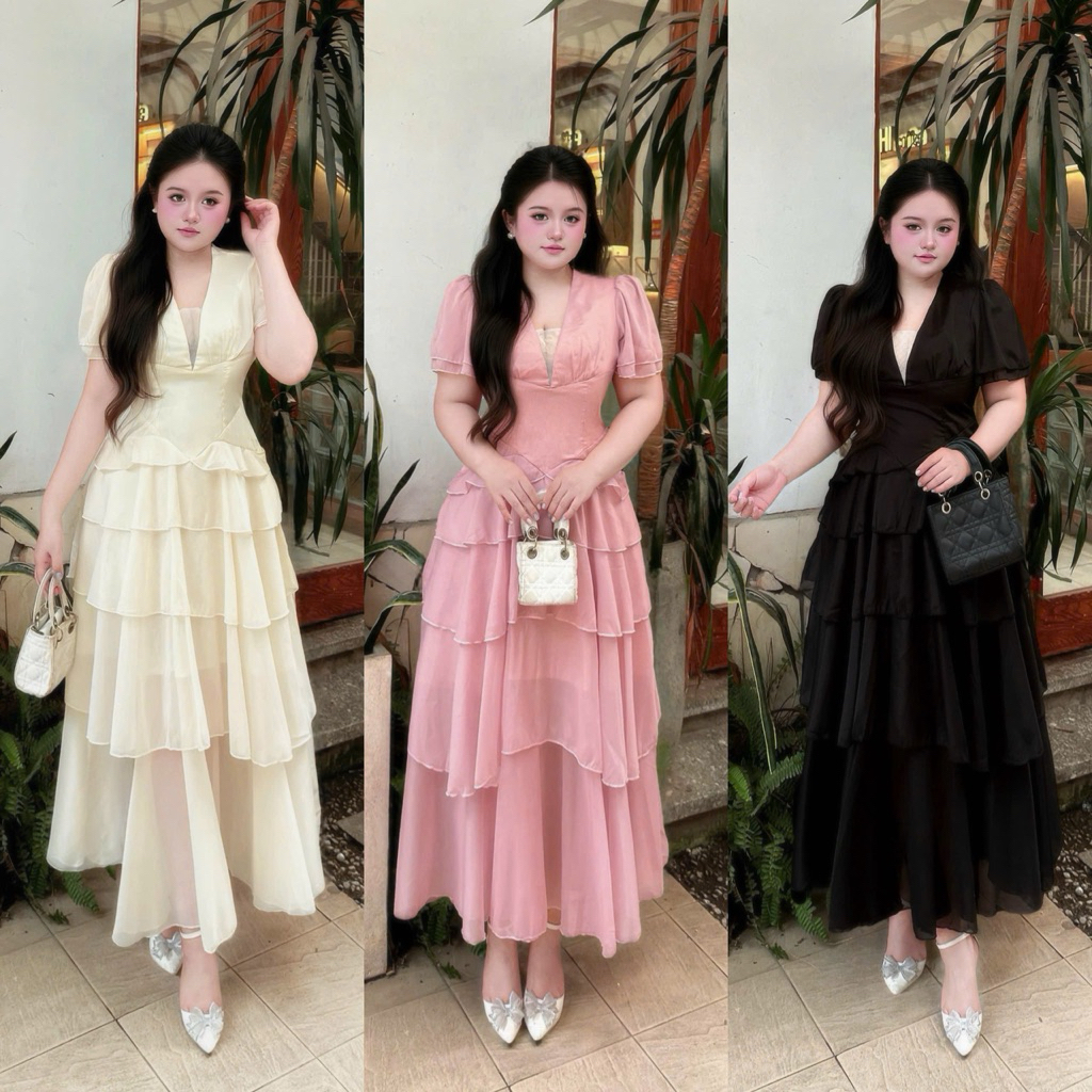 เดรสคอเต่าชั้น 60-90กก. L XL XXL QUNH NHU BIGSIZE
