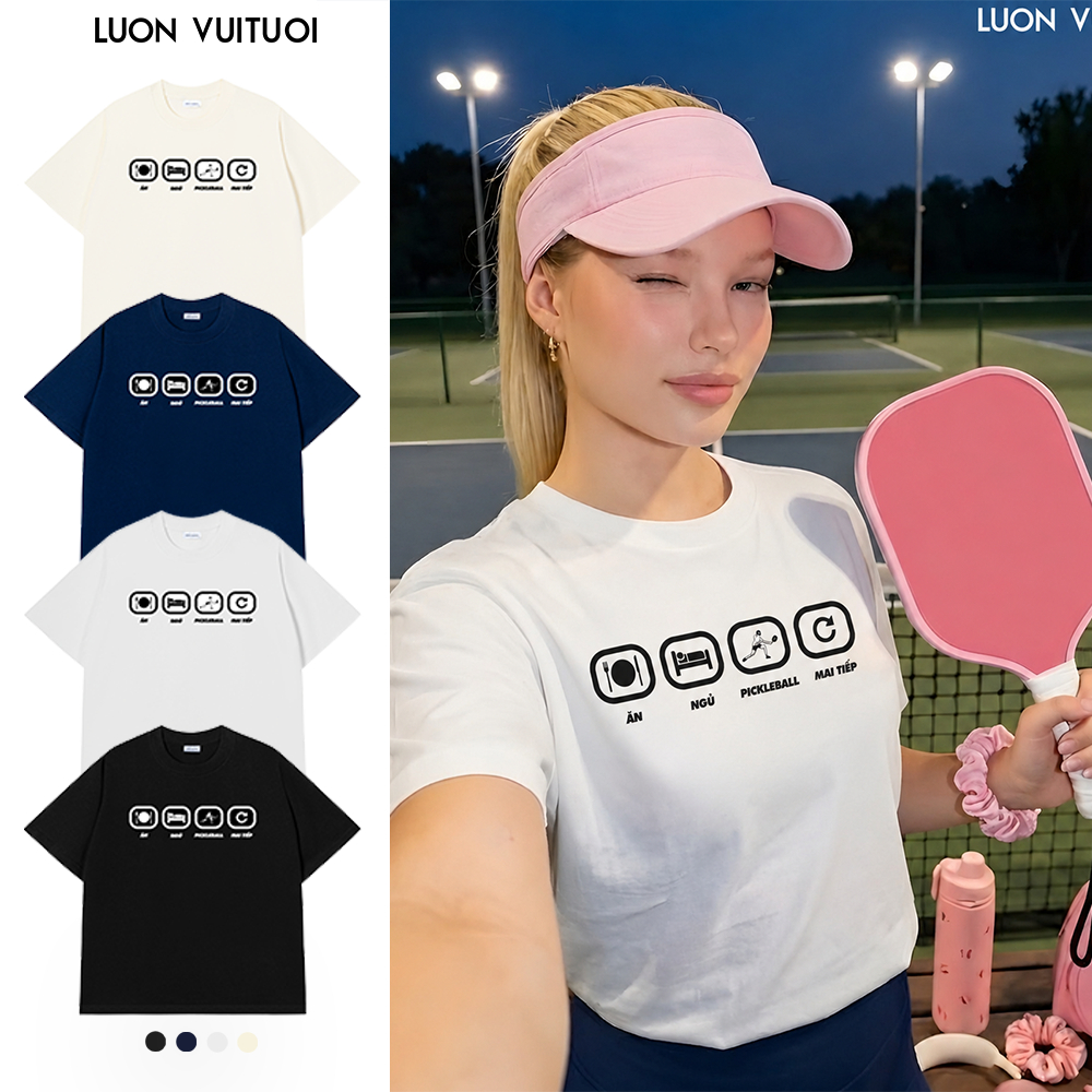 เสื้อยืด Pickleball Relaxed Fit Luon Vutuoi "Sleep Pickleball" - Happy HT0105HT