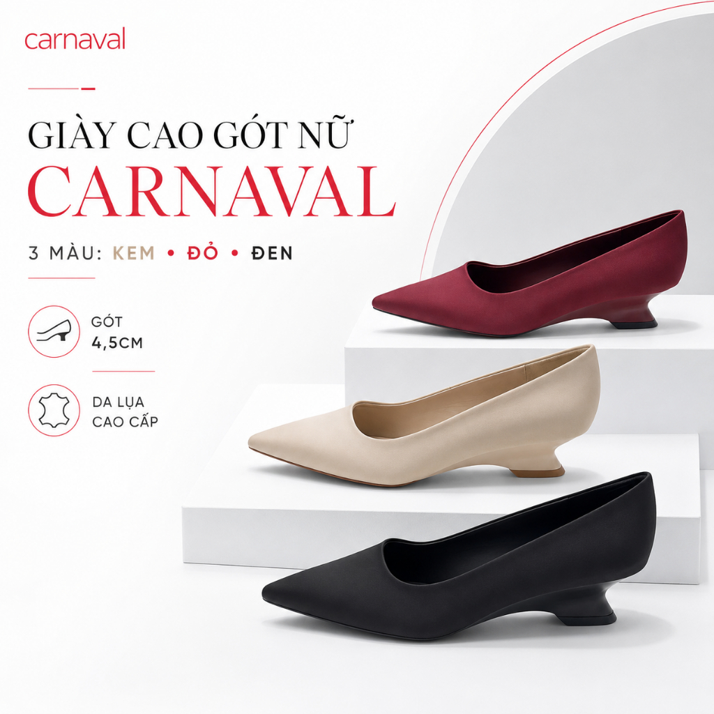 Carnaval รองเท้าส้นสูงผู้หญิง Pointed Toe หนังผ้าไหมคุณภาพสูง ส้น 4.5 ซม. สวมใส่สบายสําหรับทํางานและ