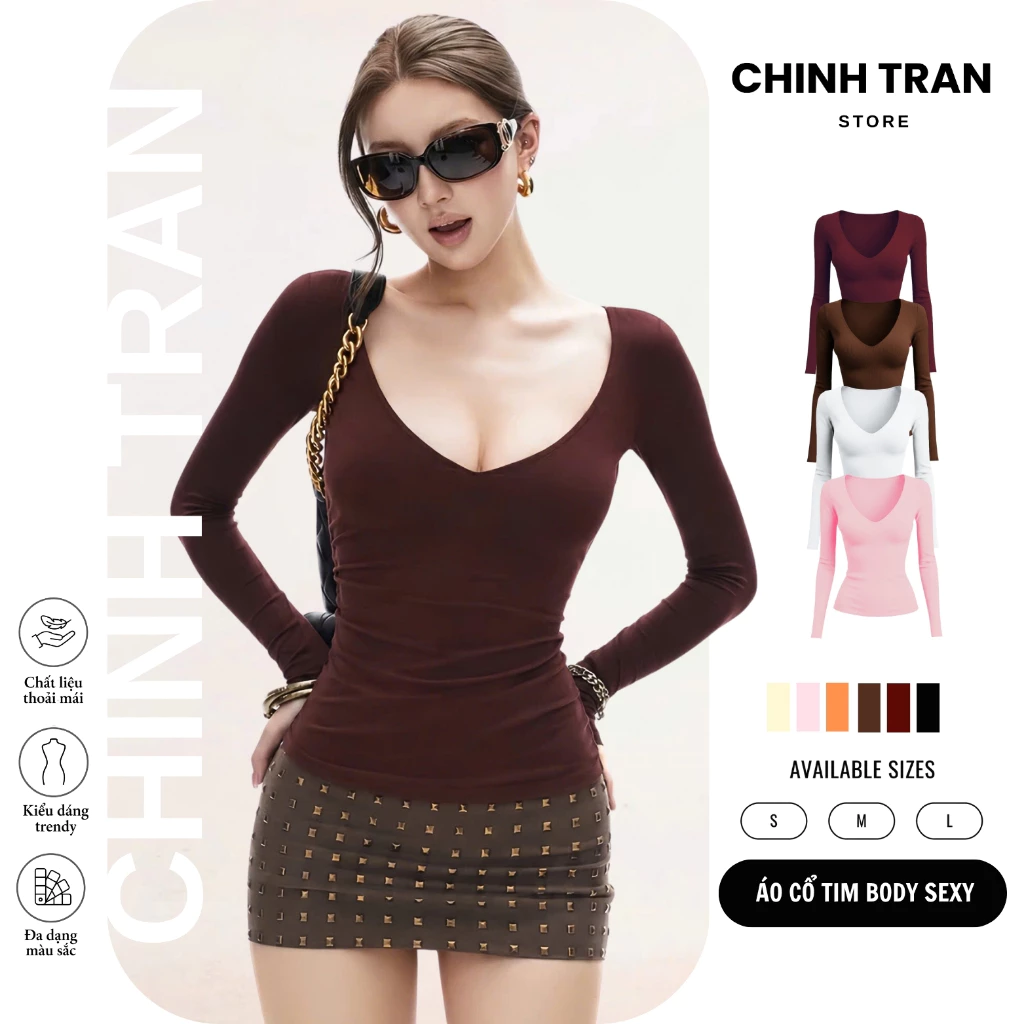 เสื้อยืดคอเต่าลึกแขนยาวเซ็กซี่ Basic Slim Bodycon Form