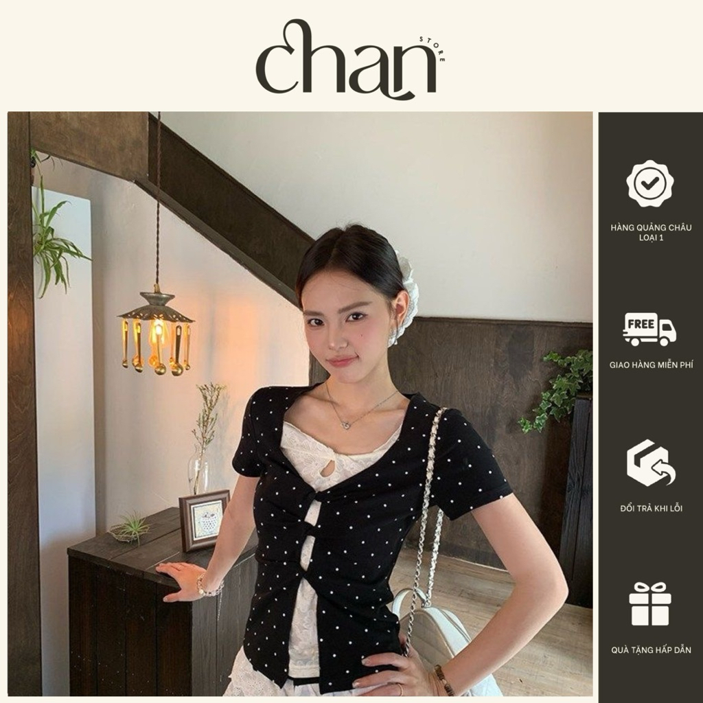 เสื้อลายจุดคอควอยซ์สองชั้นเข้ารูป ม886