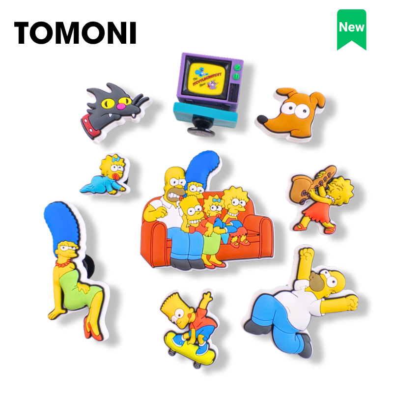 TOMONI The Simpsons เสน่ห์รองเท้าแตะตัวการ์ตูน, สติ๊กเกอร์รองเท้าแตะแบบไขว้อุปกรณ์ตกแต่งรองเท้าแตะ
