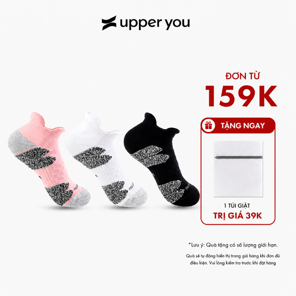 UPPER YOU ถุงเท้าวิ่งคอปกสั้นสําหรับผู้หญิง 3 - 21Km เบาะหนา นุ่มมาก ดูดซับเหงื่อ ระบายอากาศได้ดี - 