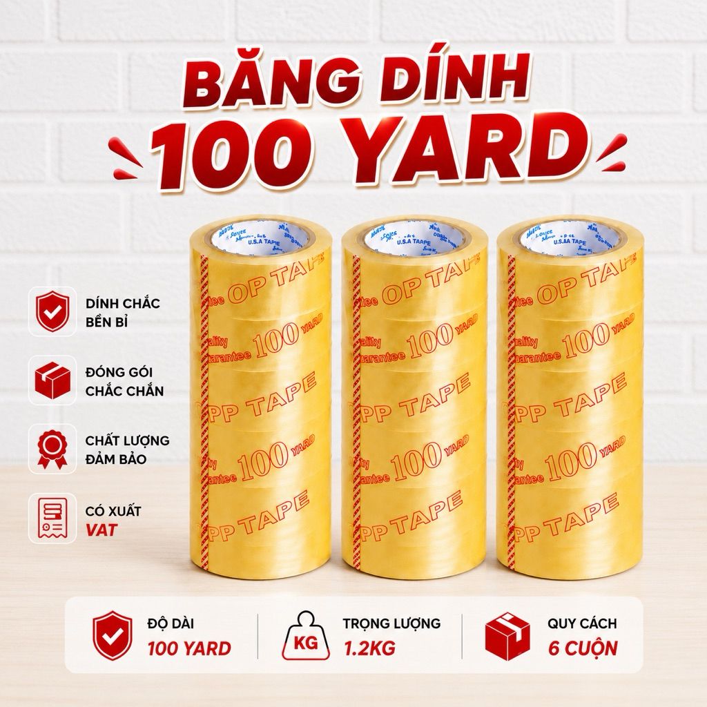 เทปใส 100Yard 4F8 4.8cm 1.2Kg (1 Stick 6 Rolls) เทปแพ็คของกล่องบรรจุพร้อมกาวหนา