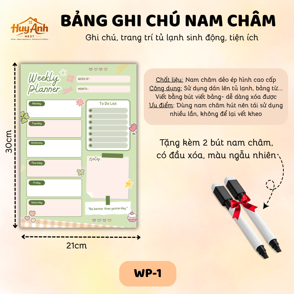 WEEKLY PLANNER MAGNETIC NOTE BOARD - WEEKLY PLANNER REFRIGERATOR STICKER + ปากการวม