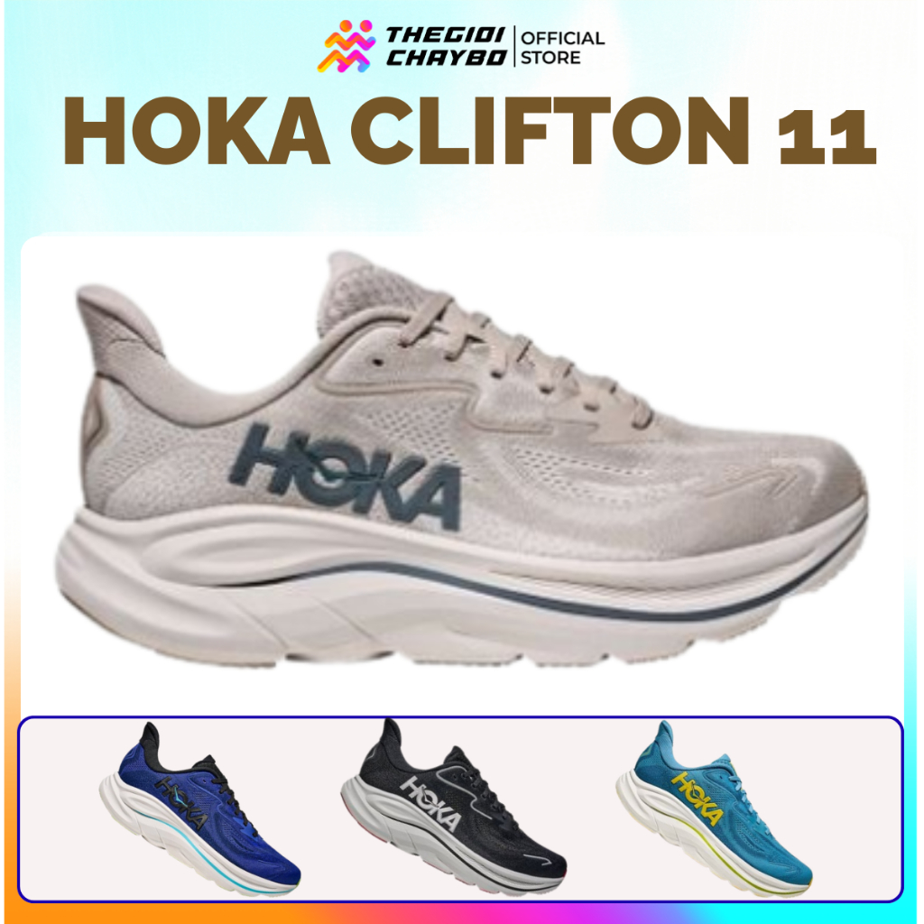 HOKA Clifton 11 Wide 2E Road Running รองเท้าวิ่งผู้ชาย Soft EVA Cushion Wide Form Neutral