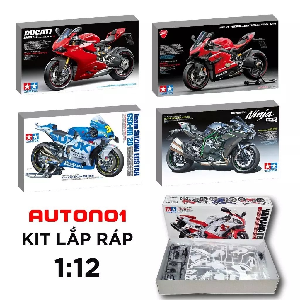Unpainted ชุดประกอบรถจักรยานยนต์ขนาด 1:12 รุ่น - CBR1000RR / Ducati / Kawasaki H2R - Tamiya Aoshima