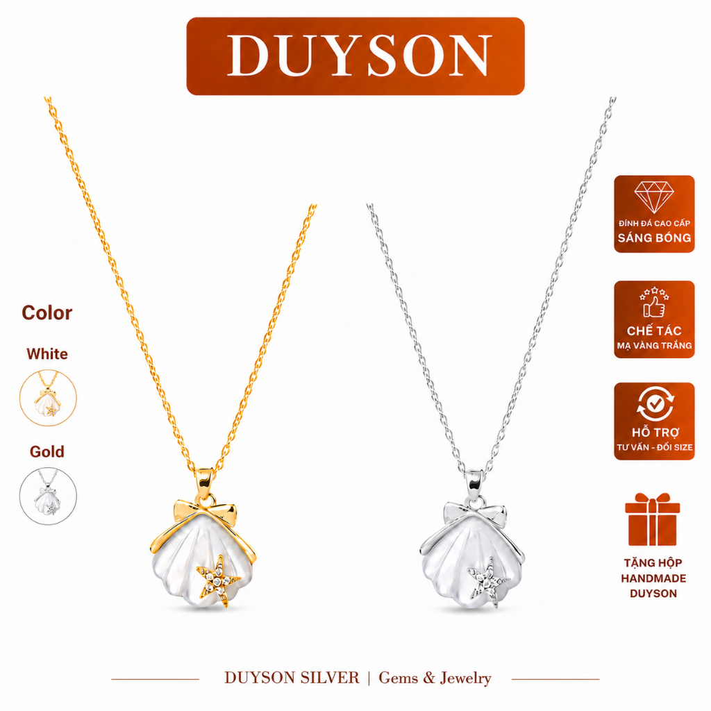 สร้อยคอผู้หญิง Duyson Silver พร้อมเปลือกหอยฝังแม่มุก สร้อยคอชุบทองคําขาว ทอง MDC4