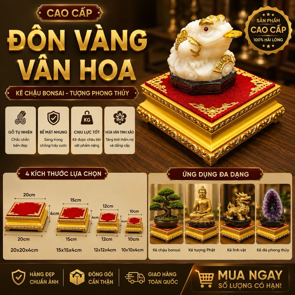 คุณภาพสูง Golden Vein Feng Shui รูปปั้นแท่น - ฐานไม้สําหรับกระถางบอนไซ พระพุทธรูป และมาสคอตหลายขนาด
