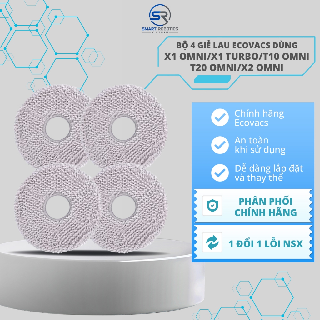 ชุดผ้าขี้ริ้วทําความสะอาด Ecovacs แท้ 4 ชิ้น (ผ้าขี้ริ้ว 2 คู่) สําหรับ X1 OMNI / X1 TURBO/ T10 OMNI
