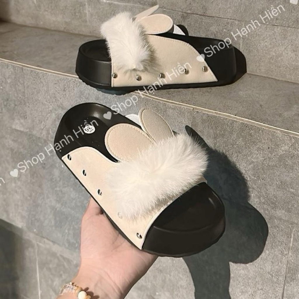รองเท้าแตะผู้หญิงสายหอยทาก Shop Hanh Hien K95 ทรงหูกระต่าย พื้นสูง 3cm น้ําหนักเบา หนังนิ่ม ใส่สบาย 