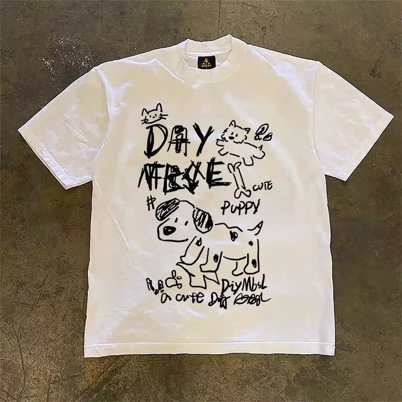 Youthful DAY NEVE Dog เสื้อยืดคอกลมสําหรับผู้ชายและผู้หญิงทําจากผ้าฝ้ายแห้งสุดเท่