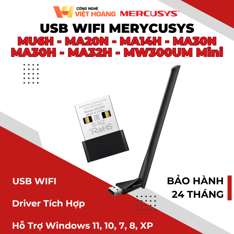 [2026]USB Wifi Mercusys MU6H/ MW300UM/ MA20N/MA14H/ MA30N/ MA30H/ MA32H Dual Band 650M/300M