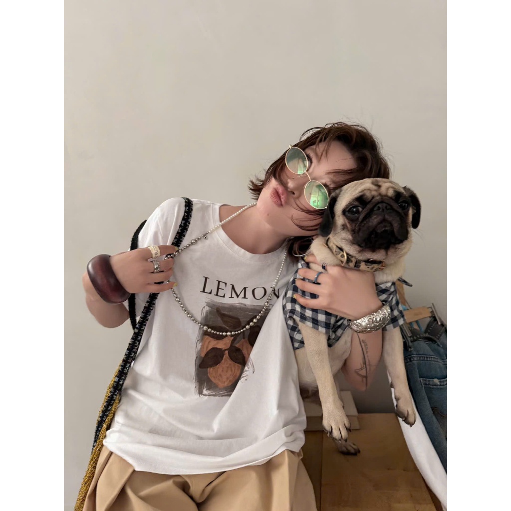 SAM.STUDIO เสื้อยืดหลวมผู้หญิงทําจากผ้าฝ้ายยืดดูดซับเหงื่อเย็นและเหงื่อ |AT002