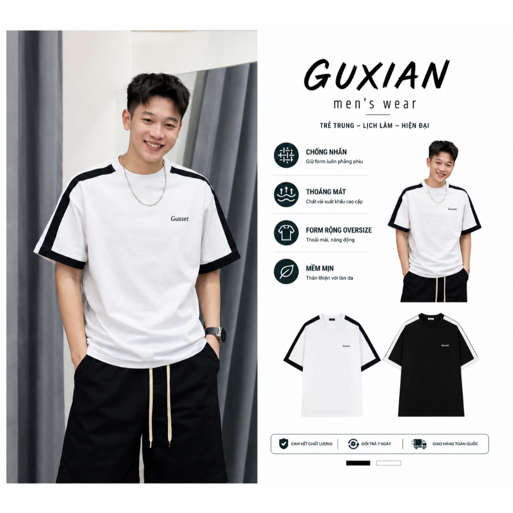AP07 Guxian Menswear เสื้อยืดแขนกุดคอกลมทรงหลวมสําหรับผู้ชายยืดใส่สบาย
